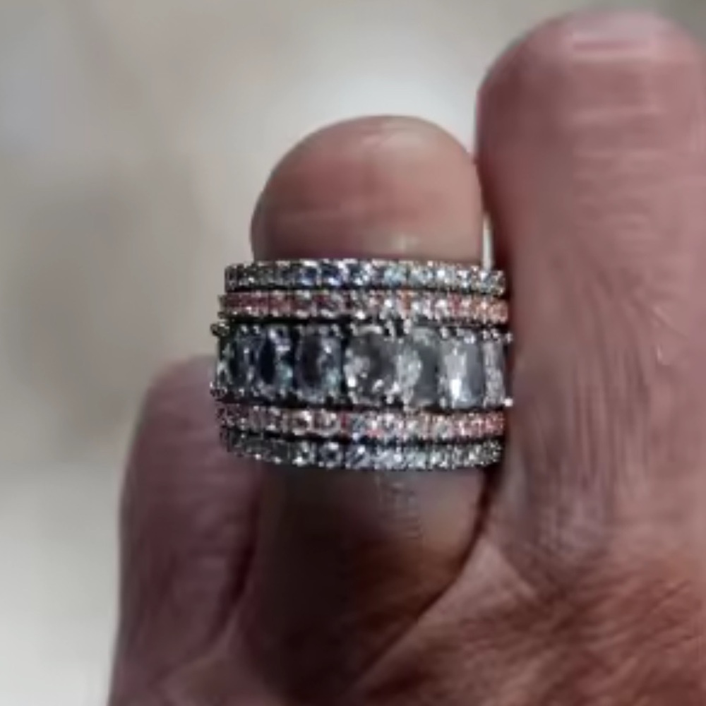 Anthropologie Silver and Pink Multi-Band Ring
